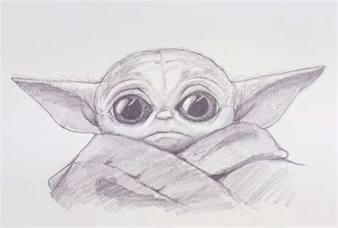 Baby Yoda Drawing Easy Using One Pencil Yoda Drawing Drawing Stars