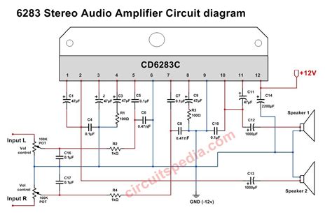 A6283cd6283 Stereo Audio Amplifier Circuit Diagram 6283 Ic Connection