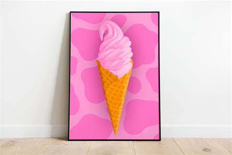 Ice Cream Cone Art Print Digital Download Pink Etsy