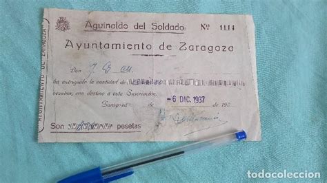 Recibo De Aguinaldo Del Soldado 1937 Zaragoza Comprar Coleccionismo