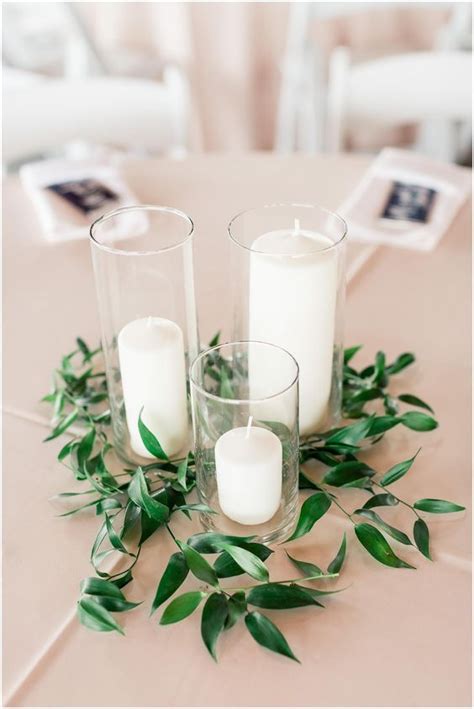 Centerpiece Idea Candles Greenery Italian Ruscus Wedding