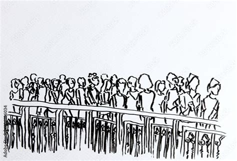 Crowd Walkingcrowd Walking In Urban Scene Cartoon Drawing On Paper