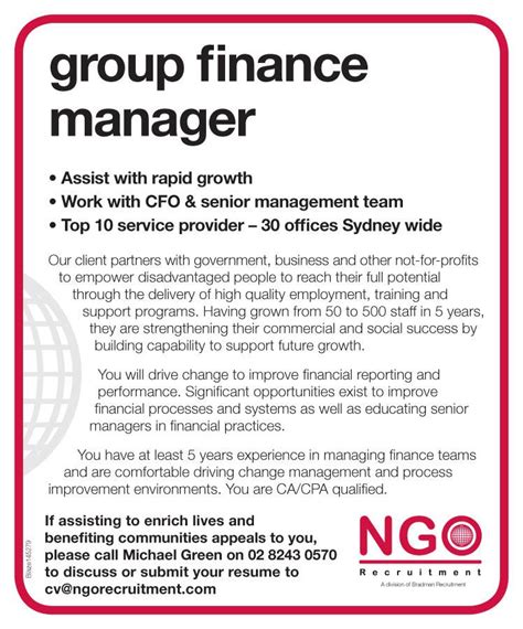 Systems & finance manager reports to: NGO Recruitment Finance Manager and Administration | NGO ...