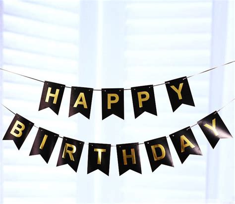 Black And Gold Birthday Banners Bunting Birthday Banners Party Etsy