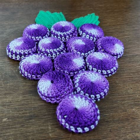 Vintage Kitchen Vintage Crochet Purple Grape Bunch Trivet Hot Pad