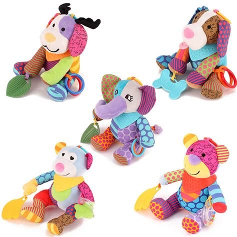 Adorable Animal Plush Doll Soft Baby Rattles Toys With Teether Bed