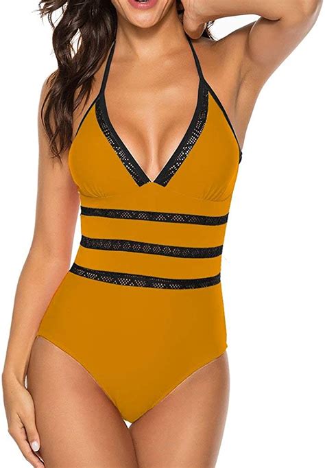 n a yellow solid color women s one piece bikini swimsuit bandeau tie at amazon women s clothing
