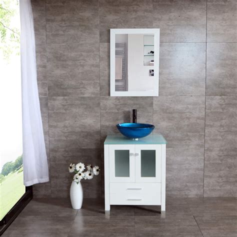 Wonline 24 Glass Vessel Sink Bathroom Vanity Cabinet Solid Wood Modern