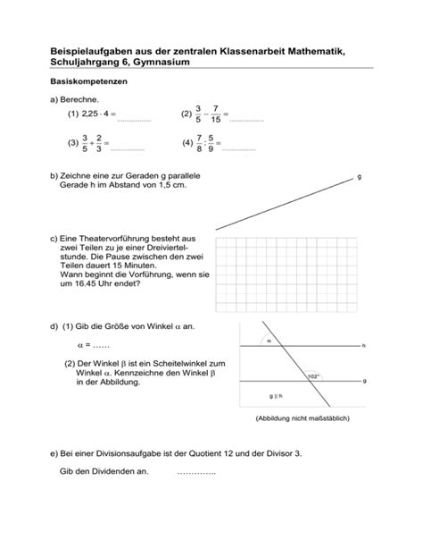 Beispielaufgaben Aus Der Zentralen Klassenarbeit Mathematik