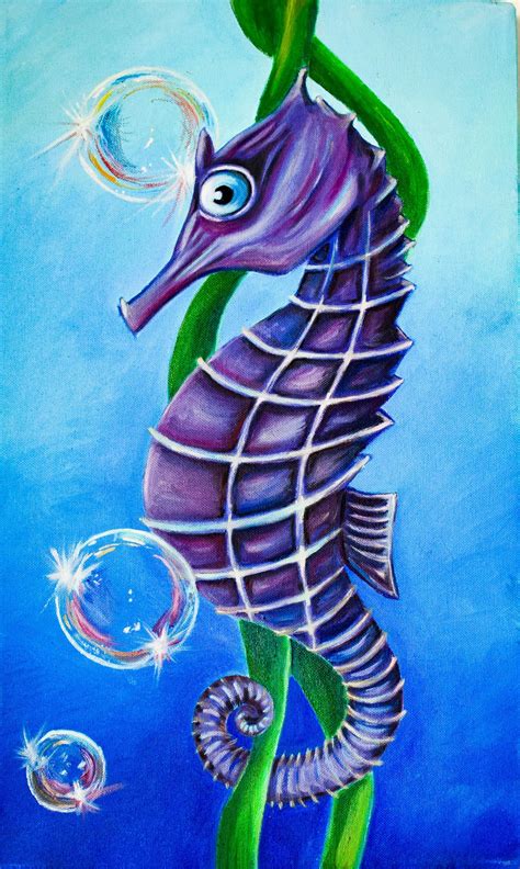 Violet Seahorse Color Oil Canvas Рисунки Уроки рисования