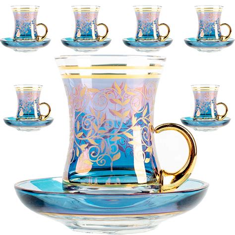 Vintage Turkish Tea Glasses Cups And Saucers Set Of For Party Adults