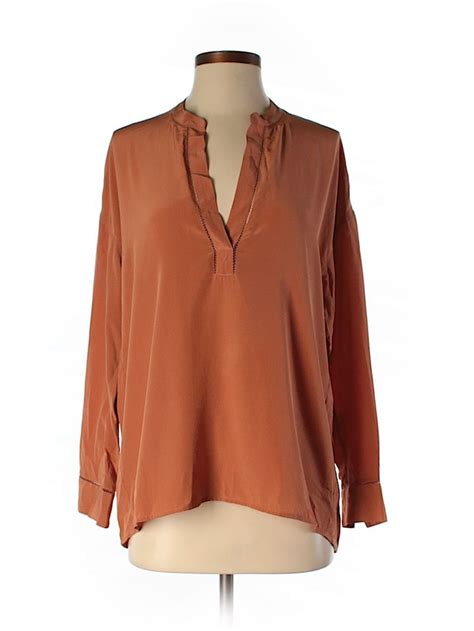 Vince Solid Orange Long Sleeve Blouse Size Xs Off Long Sleeve