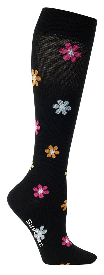 Compression Stockings Black With Flowers