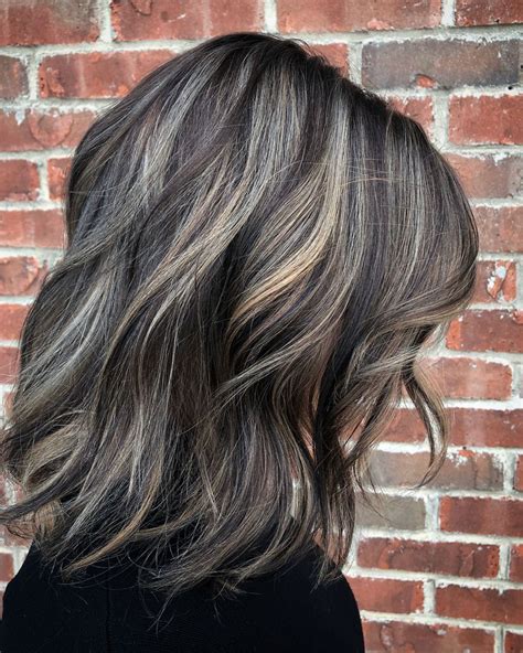 Brunette Hair With Silver Balayage Brown Hair With Silver Highlights