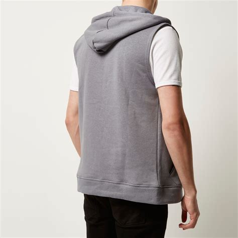 River Island Cotton Grey Zip Up Sleeveless Hoodie In Gray For Men Lyst