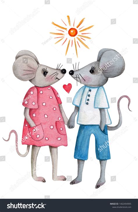 Cute Couple Mice Watercolor Cartoon Hand Stock Illustration 1402494995 Shutterstock