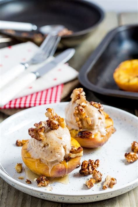 roast nectarines with nice cream and glazed walnuts the cook and him recipe roasted