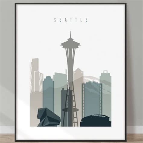 Seattle Art Print Poster Seattle Skyline Wall Art City Etsy