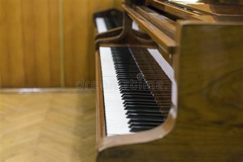 Closeup Of Antique Piano Keys And Wood Grain Brown Piano Keys Stock
