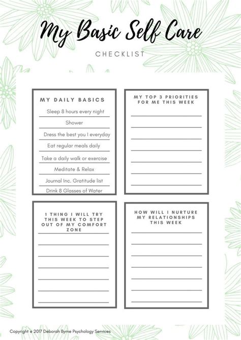 Self Care Activities Worksheets