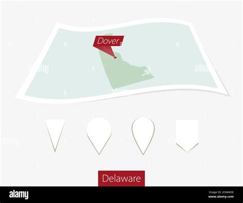 Curved Paper Map Of Delaware State With Capital Dover On Gray