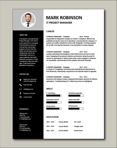 Free It Project Manager Cv Template 1