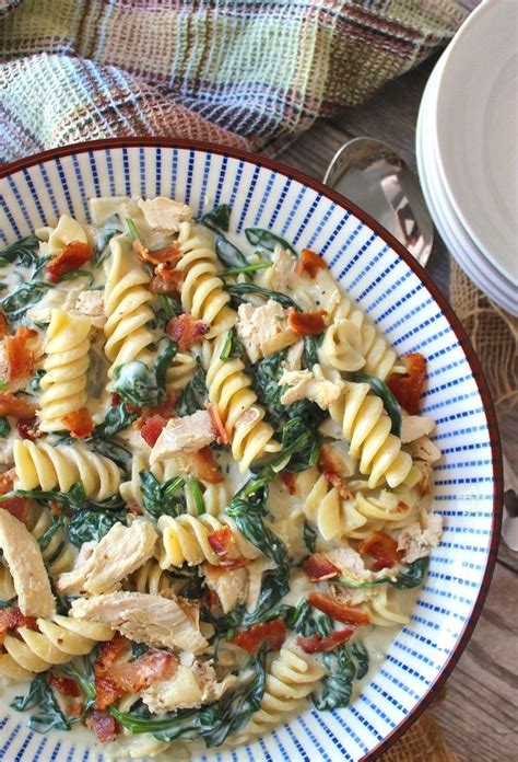 Flavorful Chicken Bacon Spinach Pasta Recipe Tossed In A Thick And
