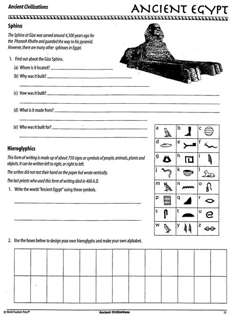 Ancient Egypt Free Printable Worksheets