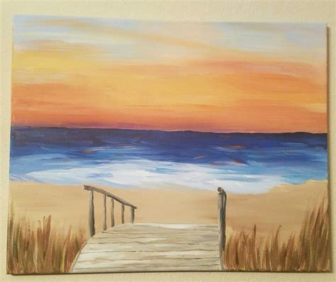 Acrylic Painting Beach Sunset Easy Paint Nite Art Sand Waves