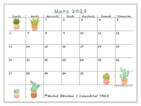 Calendrier Mars 2023 Cactus Ld Michel Zbinden Lu