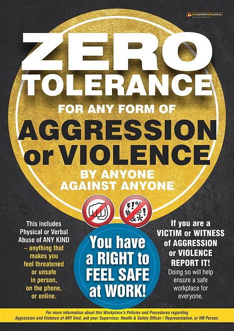 Aggression Zero Tolerance Safety Poster Black Promote Safety