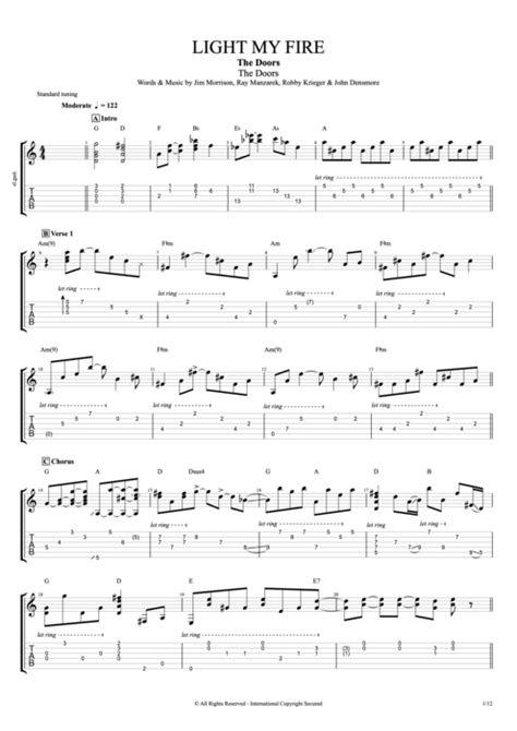 When max came up with the original idea for the song, it already had the line 'you are my fire, the one desire.' we tried a million different variations on the second verse, and finally we had to go back to what was. Light My Fire by The Doors - Full Score Guitar Pro Tab ...