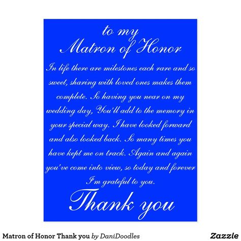 Matron Of Honor Thank You Postcard Bridesmaid Thank You