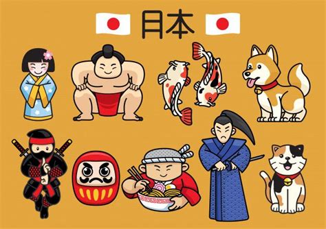 Japan Character Culture In Set Doodle Cartoon Japan Cartoon Art Styles