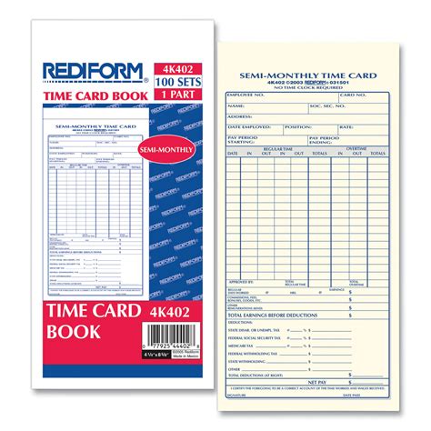 Semi Monthly Employee Time Cards By Rediform® Red4k402