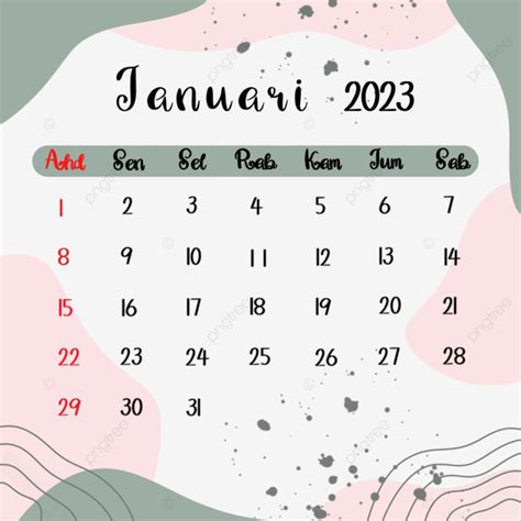 Gambar Kalendar Bulanan Comel Januari 2023 Kalendar Januari 2023