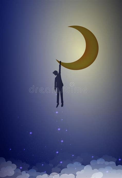 Boy Shadow Or Silhouette Holds Moon Man Hanging On The Moon Life In