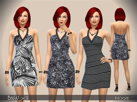 3 Black And White Short Dresses By Paogae At Tsr Sims 4 Updates