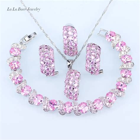 L B Pretty Silver 925 Pink Zircon Wedding Jewelry Sets For Women