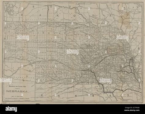 Railroad And County Map Of Nebraska Cartographic Maps 1890 Stock