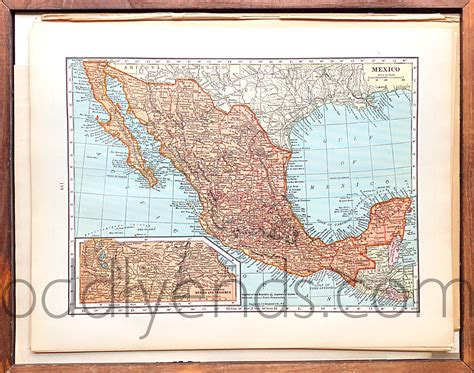 Vintage Mexico Map 1938 Original Atlas Antique Mexico City Cancun