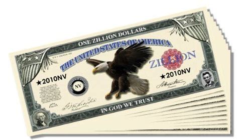 One Zillion Dollars Novelty Bill 10 Count With Bonus Clear Protector