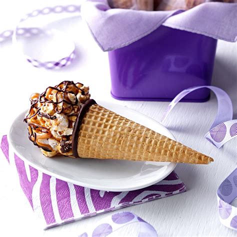 Caramel Nut Chocolate Popcorn Cones Recipe Taste Of Home
