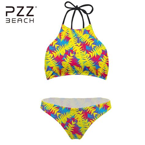 2018 sexy bikinis leaves print halter swimsuit push up swimwear bikini set bathing suits biquini