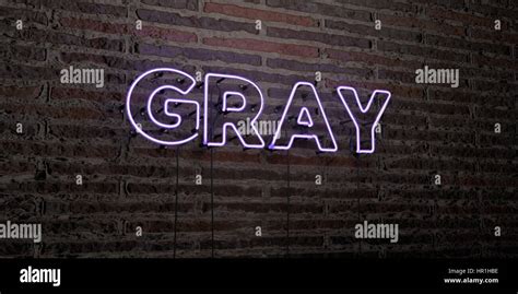 Gray Realistic Neon Sign On Brick Wall Background 3d Rendered