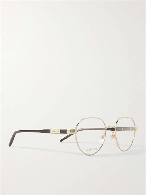 Gold Round Frame Gold Tone And Acetate Optical Glasses Gucci Eyewear