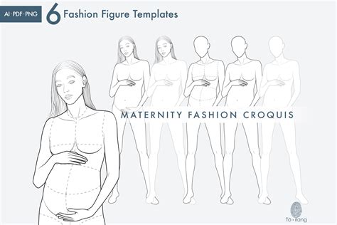 6 Female Maternity Fashion Croquis Templates 8 Heads Fashion Figure