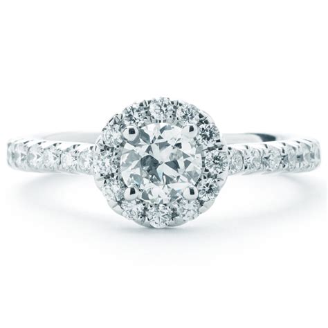 Round Diamond Halo Prong Set Engagement Ring 50ct Center White Gold