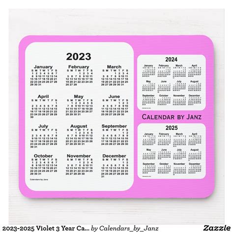 2023 2025 Violet 3 Year Calendar By Janz Mouse Pad Zazzle Calendar