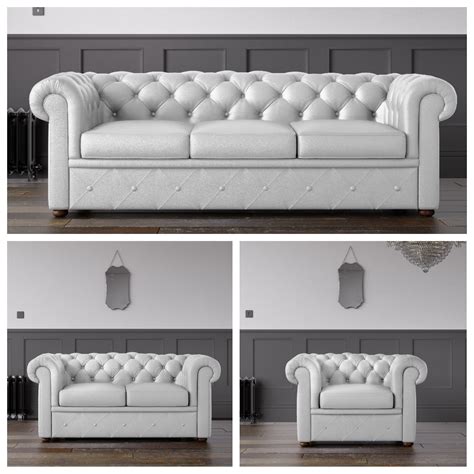 Chesterfield Faux Leather Sofa White Endure Fabrics
